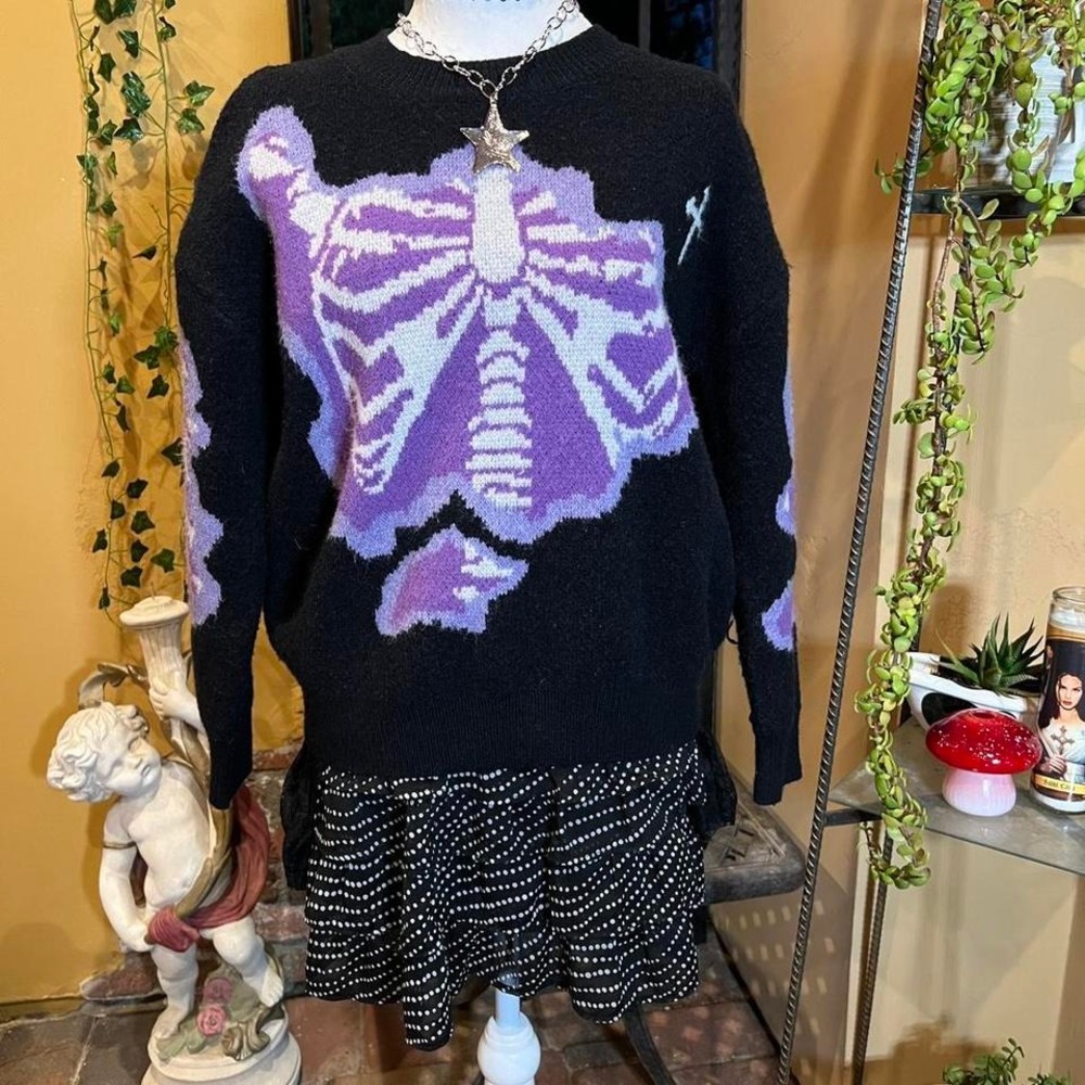 black & purple skeleton knit sweater